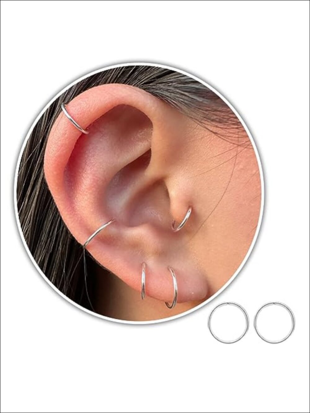 Small Sterling Silver Huggie Hoop Earrings for Women Cartilage Nose Helix Tragus